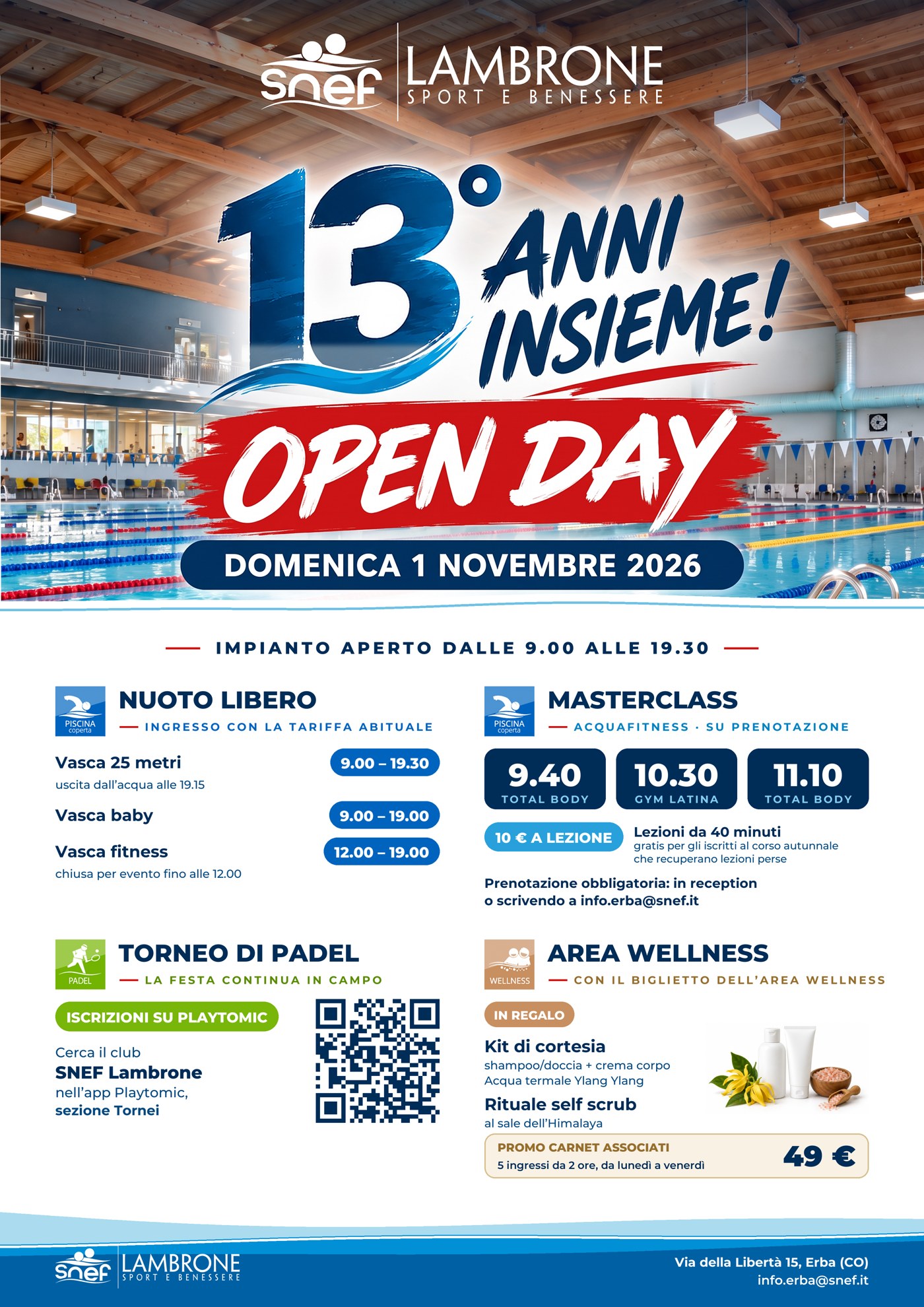 Locandina Open Day 13 anni SNEF Lambrone con il programma